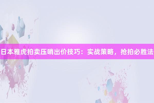 日本雅虎拍卖压哨出价技巧：实战策略，抢拍必胜法