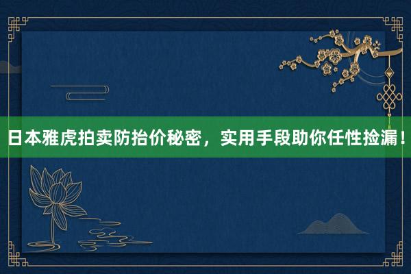 日本雅虎拍卖防抬价秘密，实用手段助你任性捡漏！